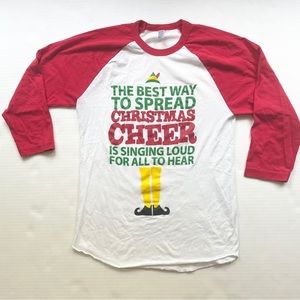 American Apparel Baseball Tee Sz S Elf Christmas Cheer Red White Green stockings